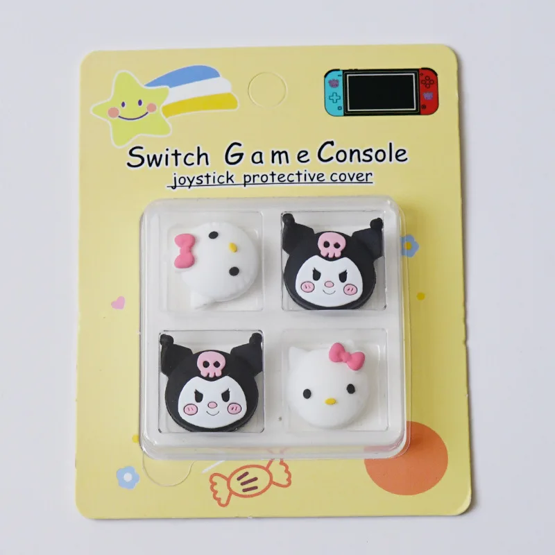 4pcs Sanrio Hello Kitty อะนิเมะสวิทช์ Joycon Thumbstick Caps ซิลิโคน Rocker กรณีจอยสติ๊กสําหรับสวิทช์ Oled Ns Grips ฝาครอบ
