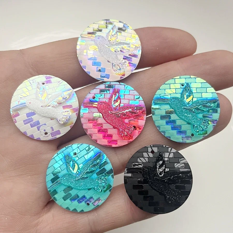 25mmAB painted bird Peace Dove Totem Round resin rhinestone Sewing scrapbook diy jewelry Making Indigenous earring decoration