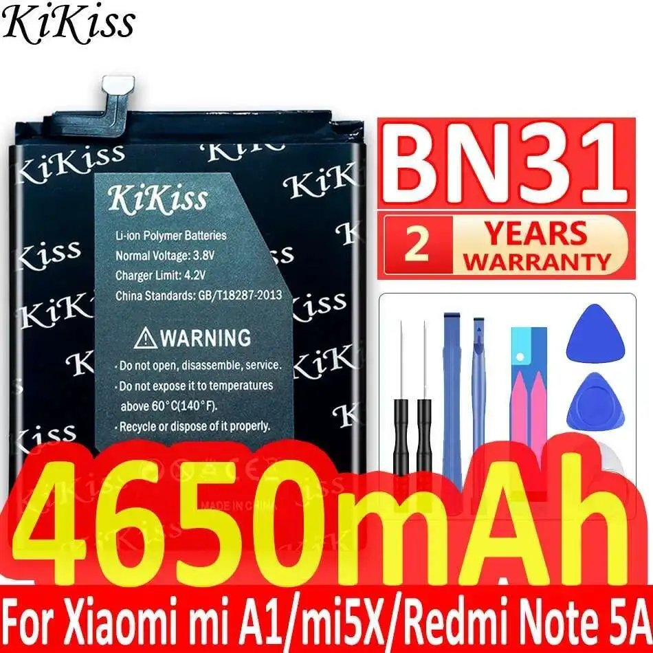 

For Xiaomi MI 5X A1 Mi5X For Redmi Note 5A Prime S2 5A Pro Y1 MiA1 Lite Mobile Phone Battery BN31 4650mAh Durable