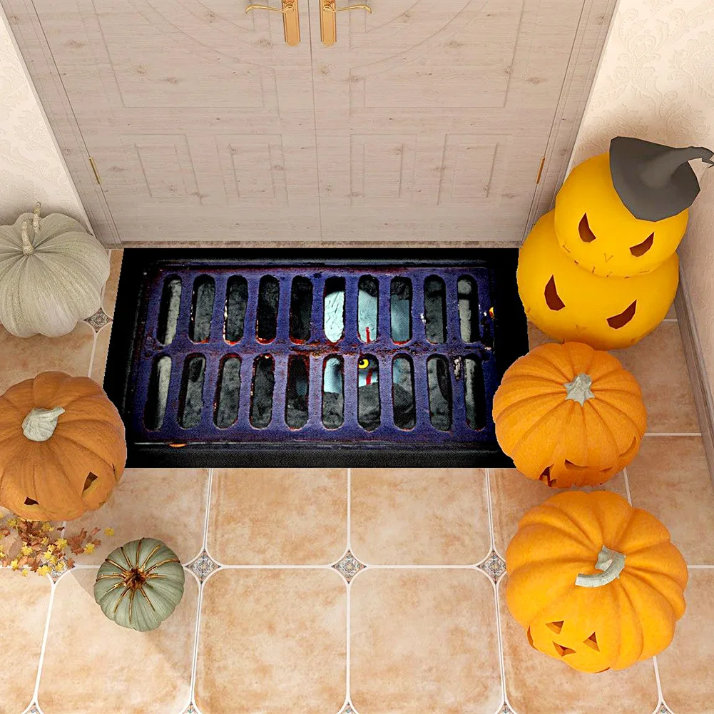 Halloween Evil Under Sewer Rubber Doormat, Water Absorbing Rug, Anti Slip Entrance Door Mat, Foot Pad, Welcome Mat