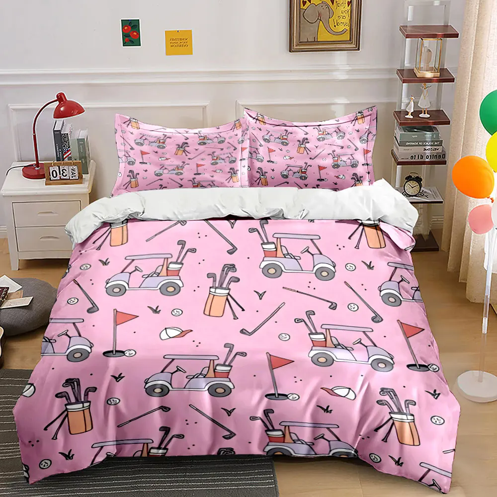 

Cartoon golf-themed pattern Print Soft Comfortable Duvet Cover Bedding Set Included 1*Duvet Cover 2*Pillowcases Luxury Gift