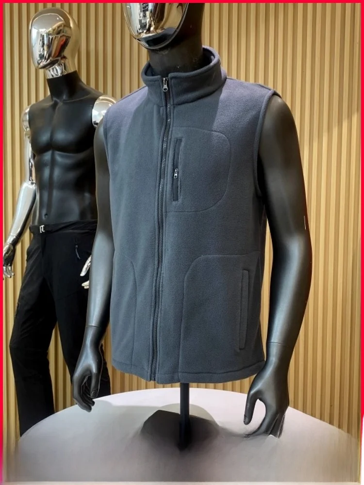 

Insulated Double-Sided Fce Vest Men's Outdoor Warm Versatile Stand Collar Fce Linen Thi Winter Faion Zipper Decoration