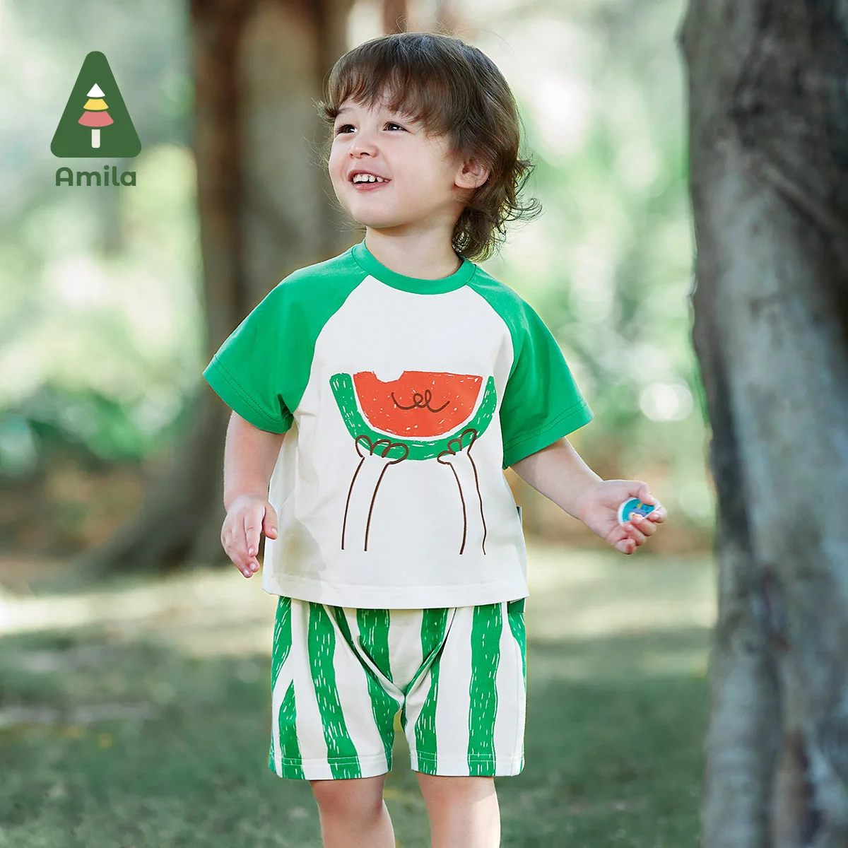 Amila Baby Boy Set 2023 Summer New Cute Watermelon Styling T-shirt + Shorts Casual Two-piece Sets Fresh Children\'s Clothes 0-6Y