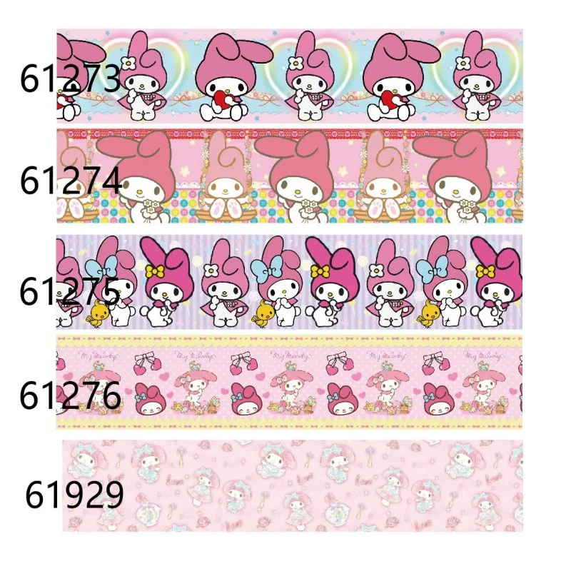 5Yards Sanrio My Melody Cartoon Character Printed Grosgrain Ribbon for Hairbows DIY Gifts Sewing Accessories Crafts Materials