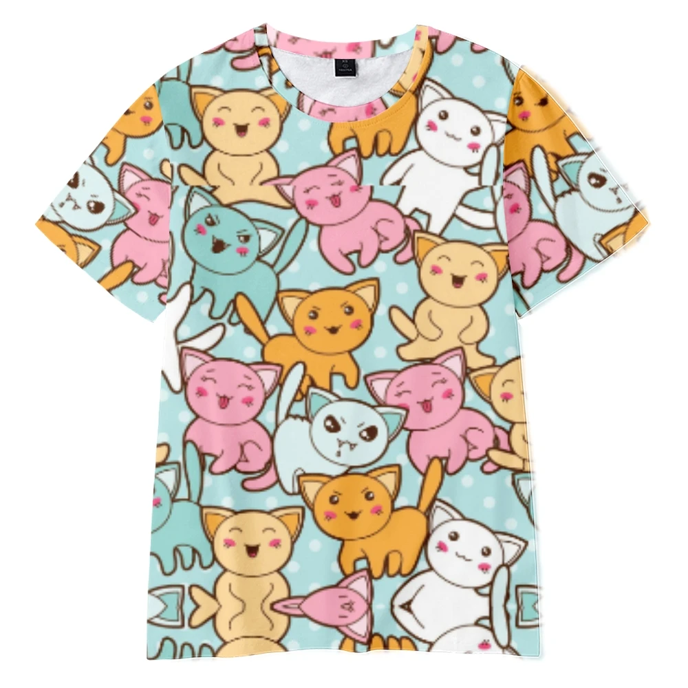 

2022 new men's casual breathable Fashion Top T-shirt Custom Hip Hop business round neck short sleeve T-shirt colorful cat