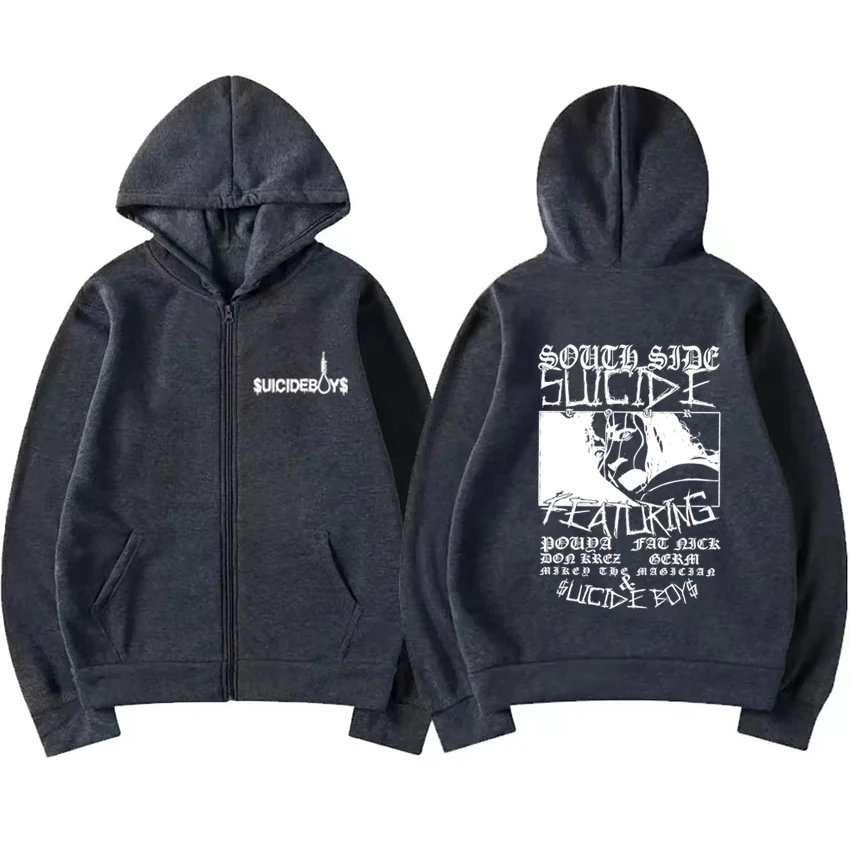 Rock Band SuicideBoys hip hop Graphics Zip Coat autunno inverno uomo donna gothic Casual felpa con cappuccio Unisex Fleece White Zipper Jacket