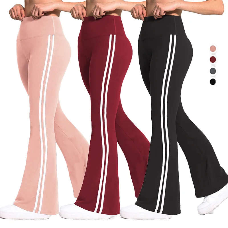

Side striped women's outdoor running fitness trousers casual flared trousers casual 9-point trousers