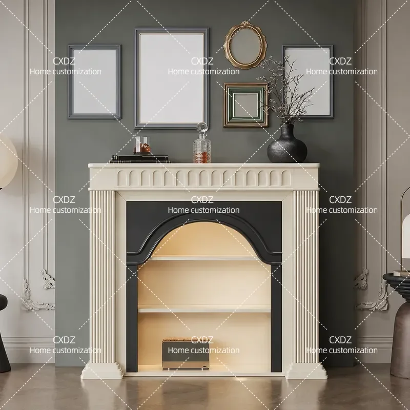 French Cream Style Solid Wood Fireplace Decorative Cabinet American Country Retro Living Room Storage Console Home Mantel
