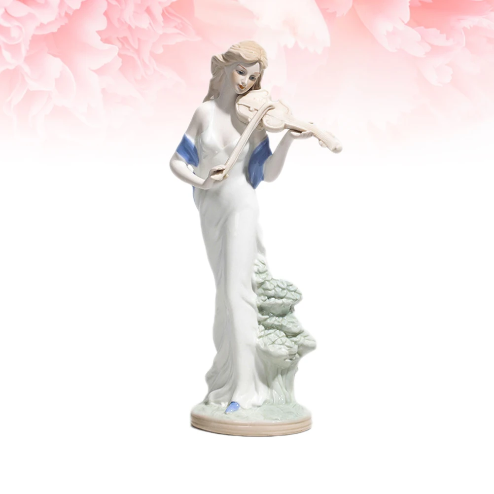 

Handmade White Ceramic Violinist Statue Elegant Figure for Desk Shelf Decoration European Office Decorative