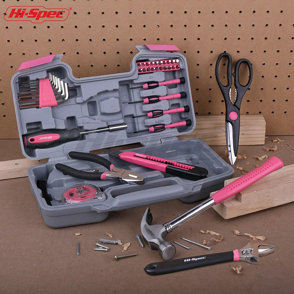 Hi-Spec Multifunction Home Tool Case Set Household Hand Repairing Tool Kit Hammer Wire Cutter Wrench Screw Tape Measure Tool Box