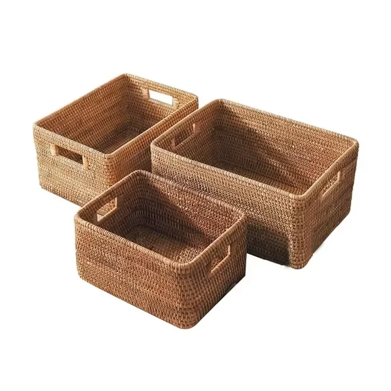 Natural Rattan Laundry Basket Hand Woven Storage Bin with Handle Eco Friendly Modern Home Organizer for Dirty Clothes Decor