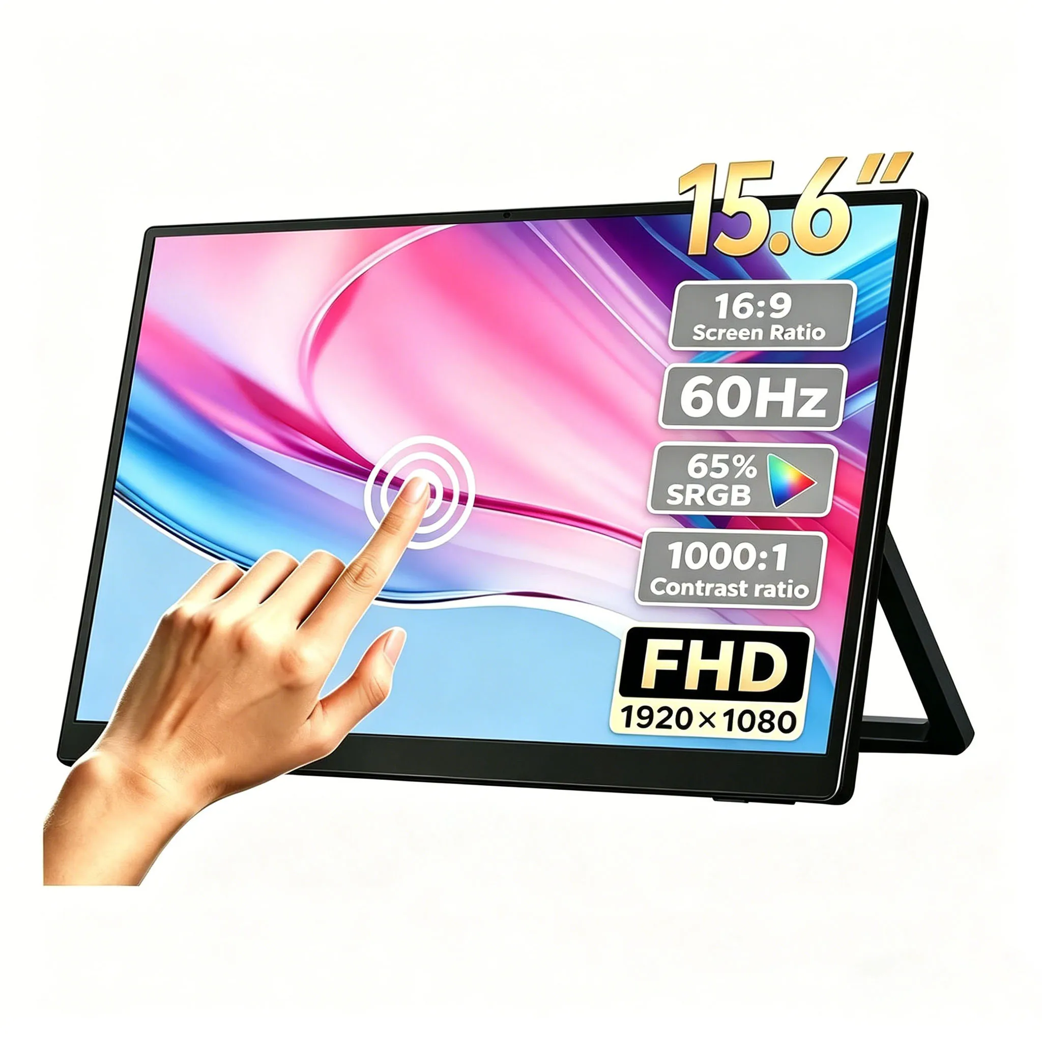 15.6-inch Portable Monitor Touch External Screen FHD 1080P IPS Secondary Touchscreen Monitors Build In Dual Speaker