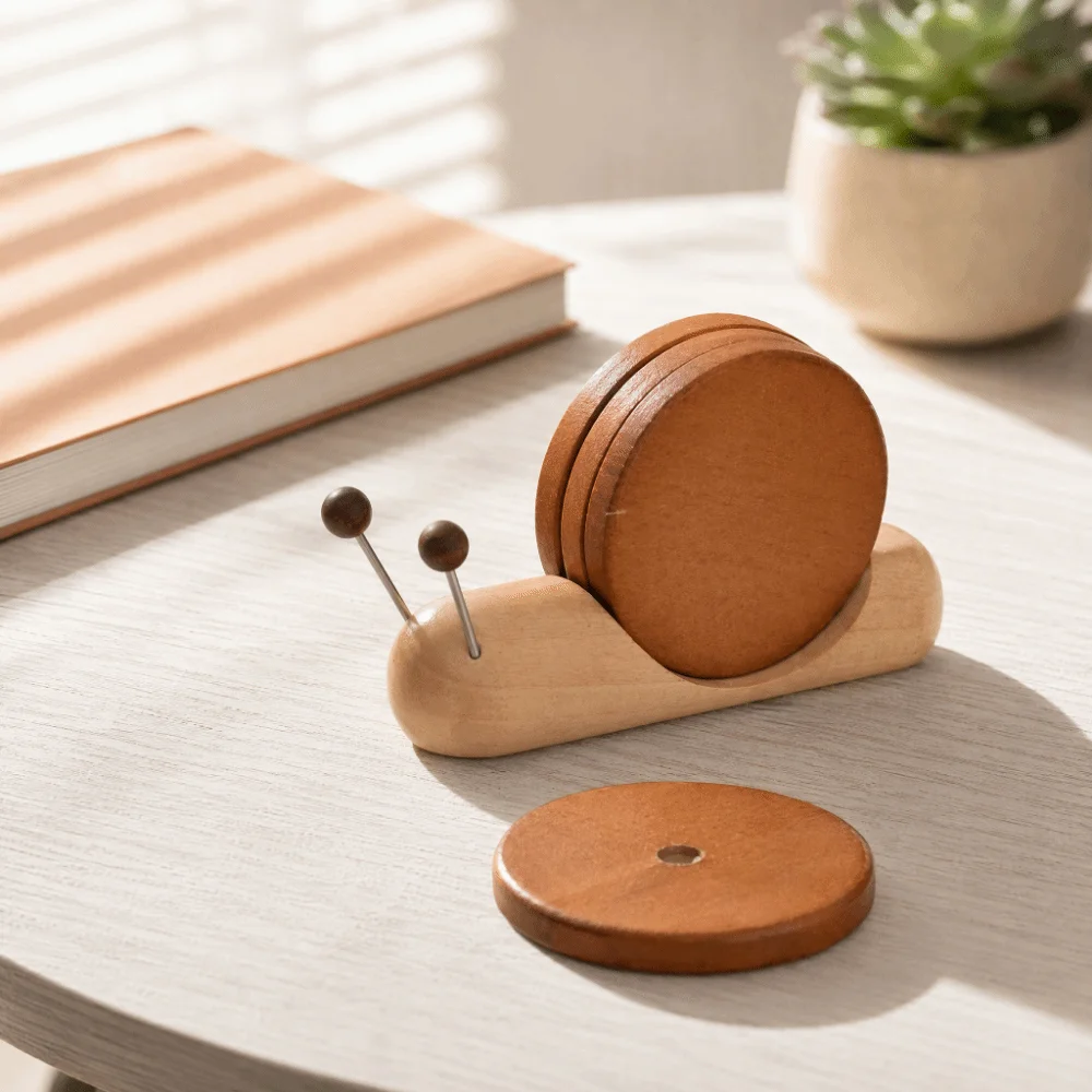Non Slip Base Snail Coaster Set Heat Resistant Magnetic Attachment Snail Heat Insulation Pad Wooden Cute Snail Bowl Pad