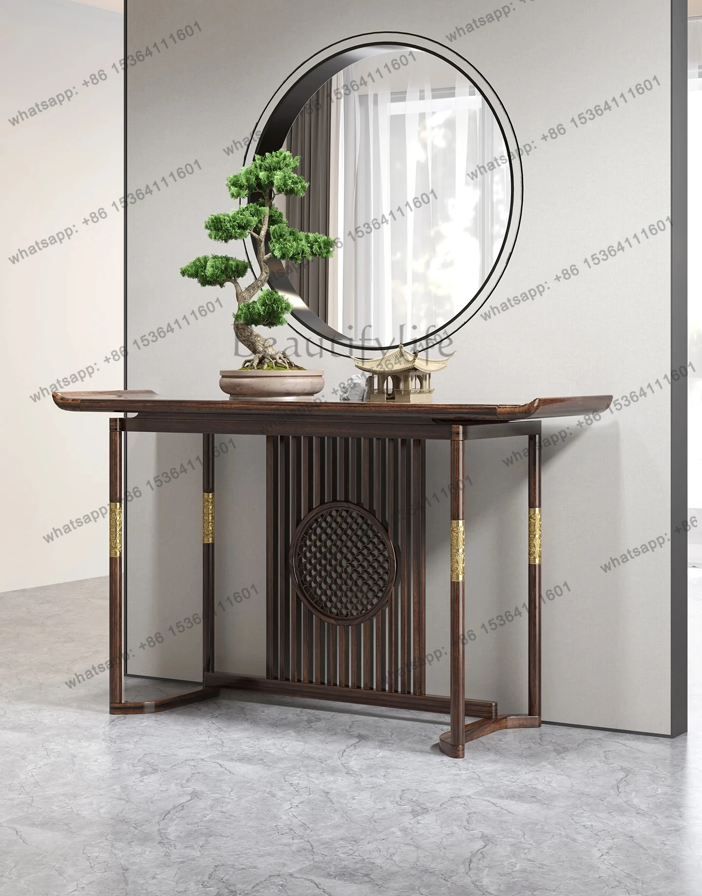 New Chinese Style Entrance Table Solid Wood Entrance Cabinet Living Room Entryway Offering Table Wall-Mounted Side Table