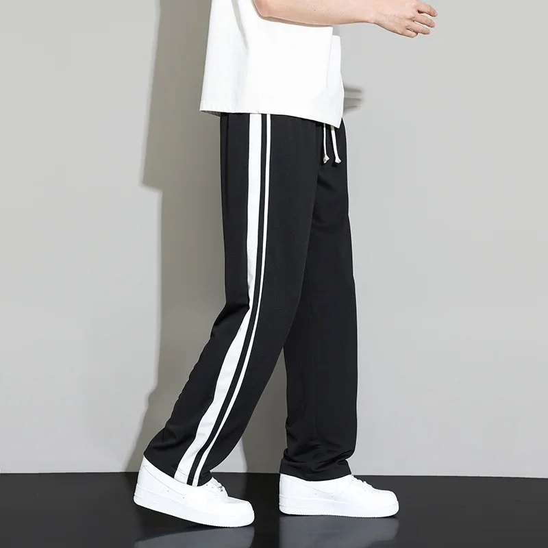 Summer New Men Sweatpants Joggers Straight Pants Neutral Breathable Loose Outdoor Quick Drying Fabric Striped Casual Trouser