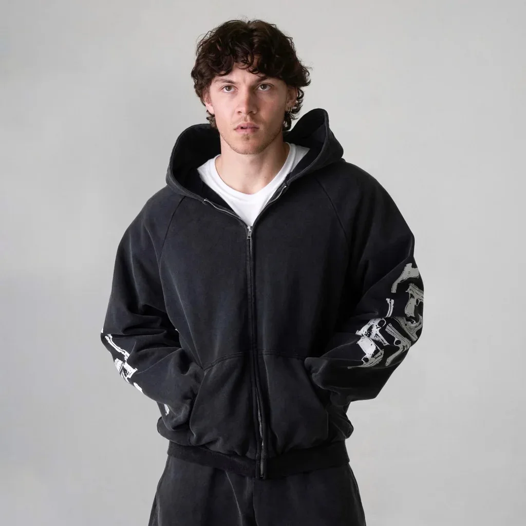 American street style, minority creative gun print pattern, unisex zipper hoodie, loose and casual fashion, new in early autumn.