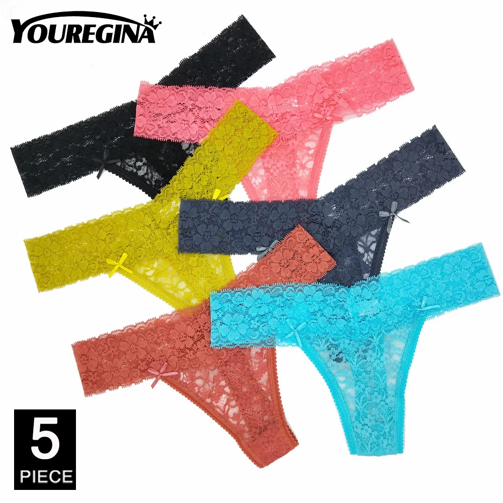 Sexy perizoma mutandine donna M-XL biancheria intima trasparente signore pizzo g-string mutande perizoma femminile Lingerie Tanga Solid 5 pz/lotto