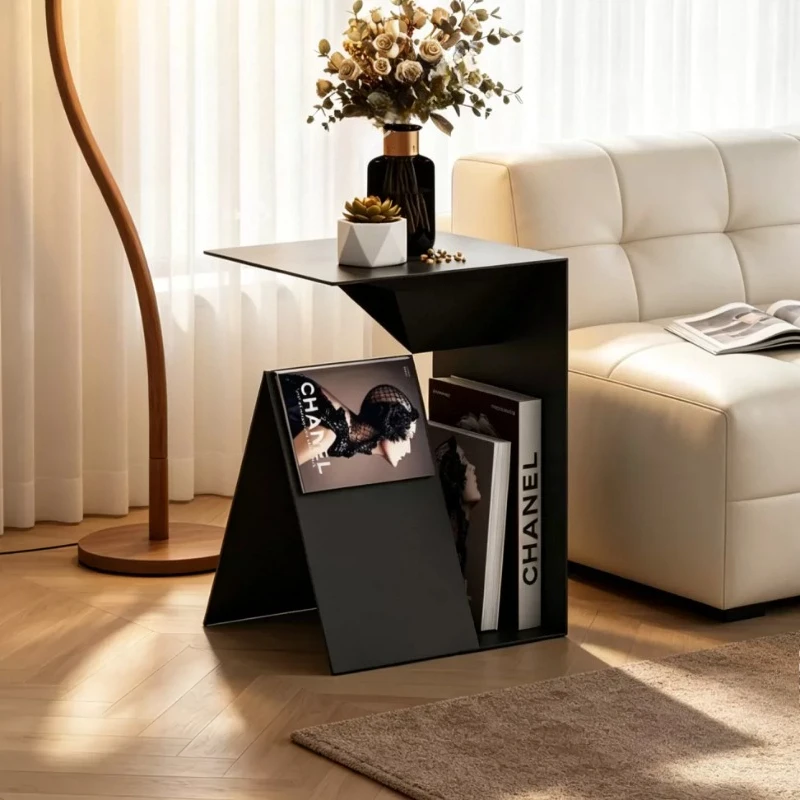 Modern Black Minimalist Side Table Creative Designer End Desk Premium Small Space Living Room Furniture Bedroom Bedside Table