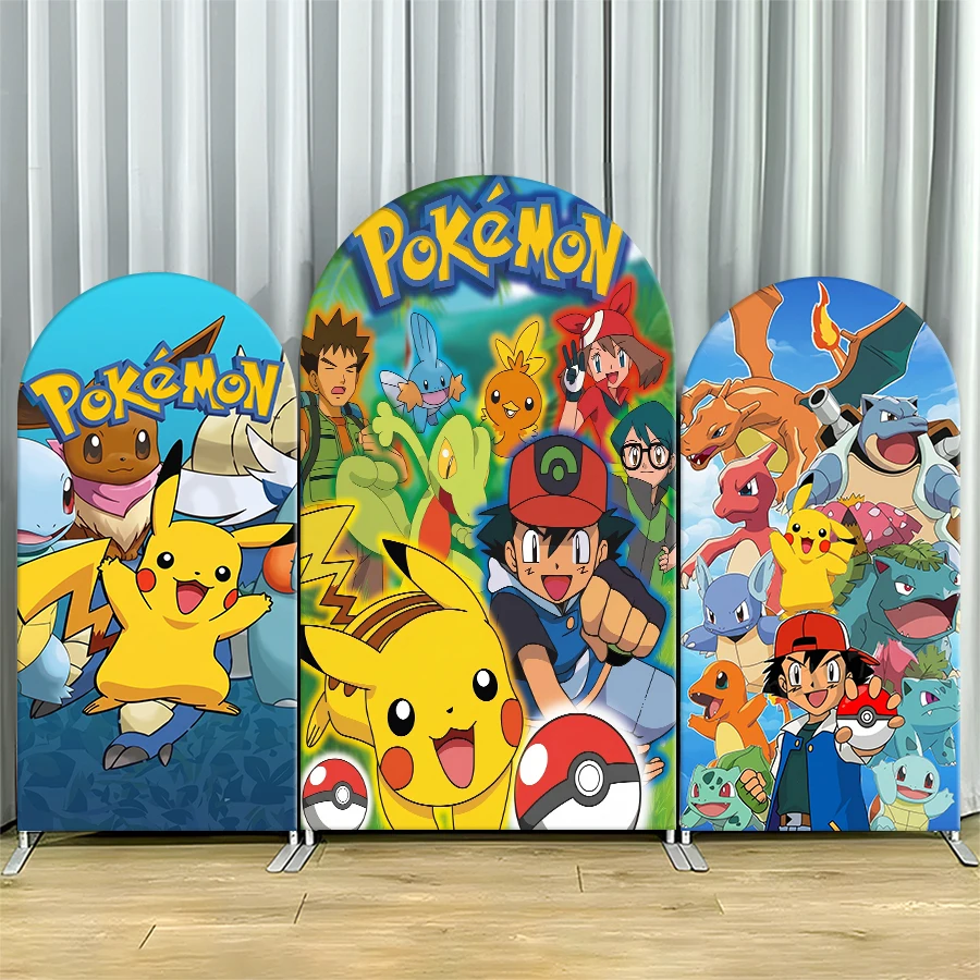 

Pokemon Anime Game Birthday Decorations Kids Birthday Arch Backdrop Cover Pikachu Kids Party Supplies Photo Booth Background