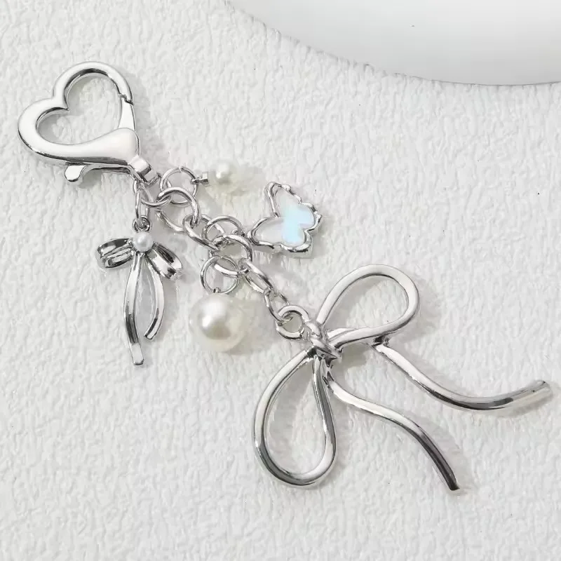 Butterfly Bow Knot Pearl Enamel Keychain Flying Insect Key Ring for Women Girls Handmade Y2K Pretty Jewelry Accessories Gifts view 4