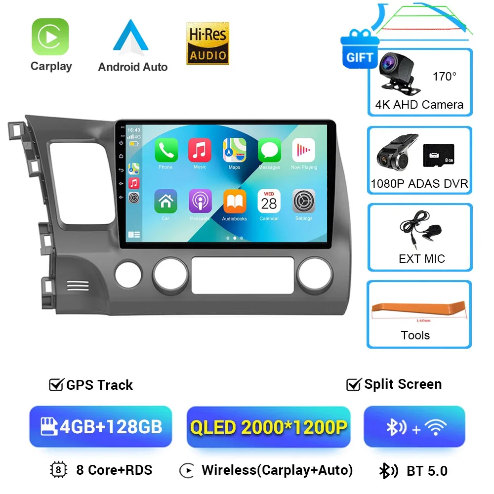 2 Din Android 16 Autoradio Voor Honda CIVIC 2006-2011 LHD GPS Navigatie Video Multimedia Speler DSP Geen DVD 10''