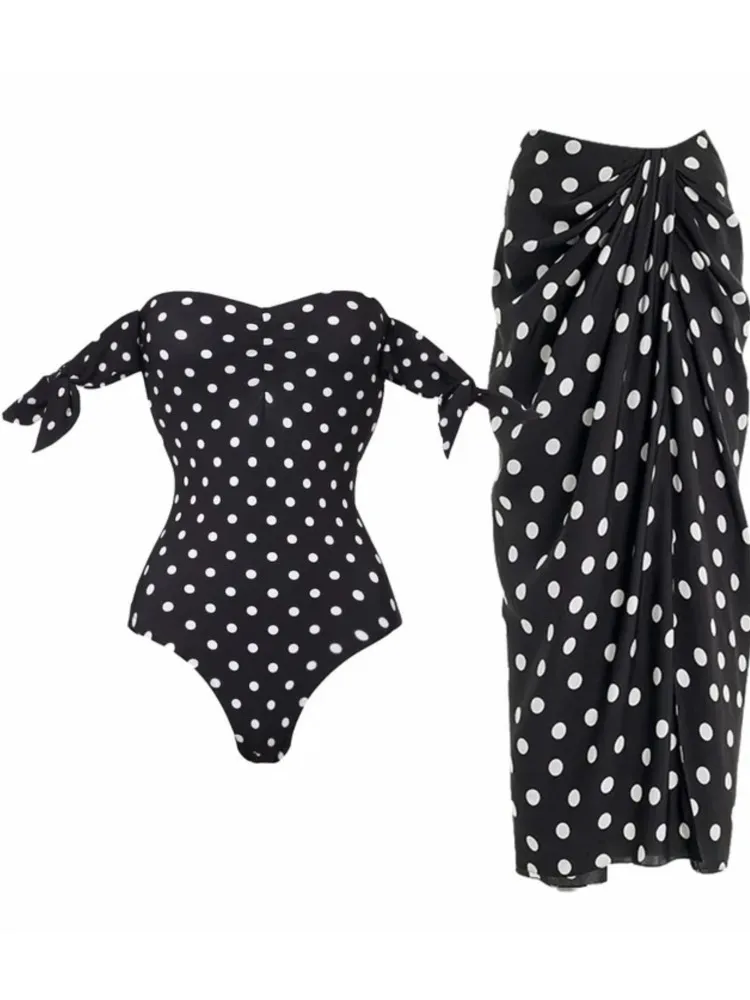 

Bikini Bodysuit Swimwear Women With Skirt Bathing Suit Summer New Ruffle Splice Print Beachwear Holiday Bikini Cover Ups Outfits