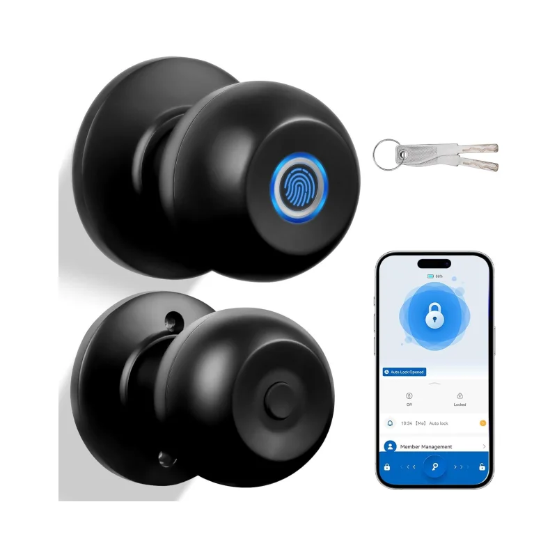 Smart Fingerprint Password Number Single Latch Lock with Key for Indoor Wooden Door Used Tuya WiFi Knob Smart Door Lock