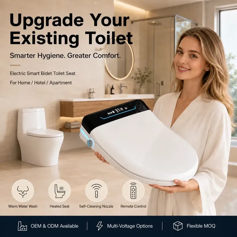 Smart Electric Bidet Seat with Remote Control LED Display Auto Open Close Heated Function for Extended Toilet White 110V-240V