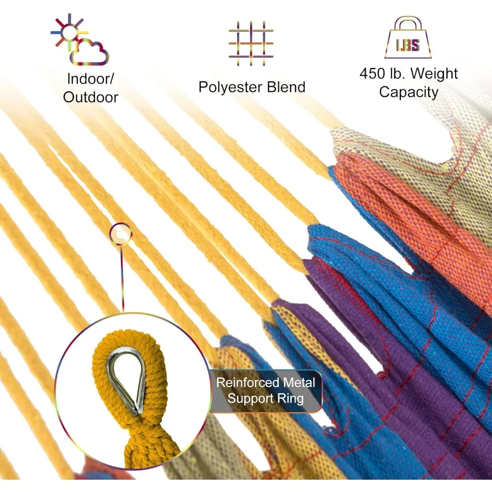 Hamaca doble con soporte incluido, soporte de acero de 450lb de capacidad, bolsa de transporte Premium incluida y dos vigas de equilibrio antivuelco