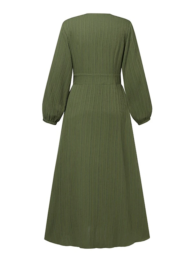 Muslim dress retro long sleeved solid color long dress elegant casual robe