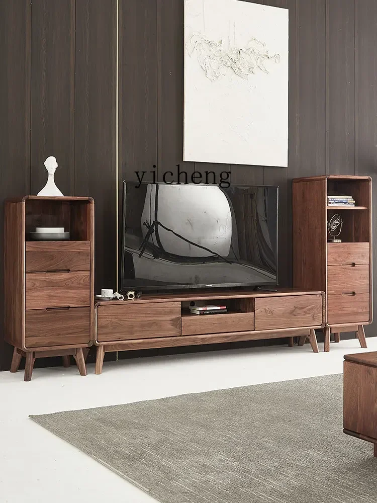 i10.9-Walnut TV Combination Low and High Cabinet Living Room Art Simple Storage Cabinet