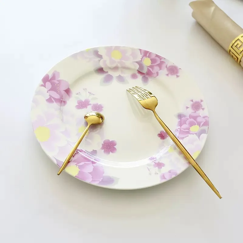 Plato de servicio de porcelana china de hueso, pintura floral rosa, platos de cena, para servir, catering, buffet, cargador, 10 pulgadas