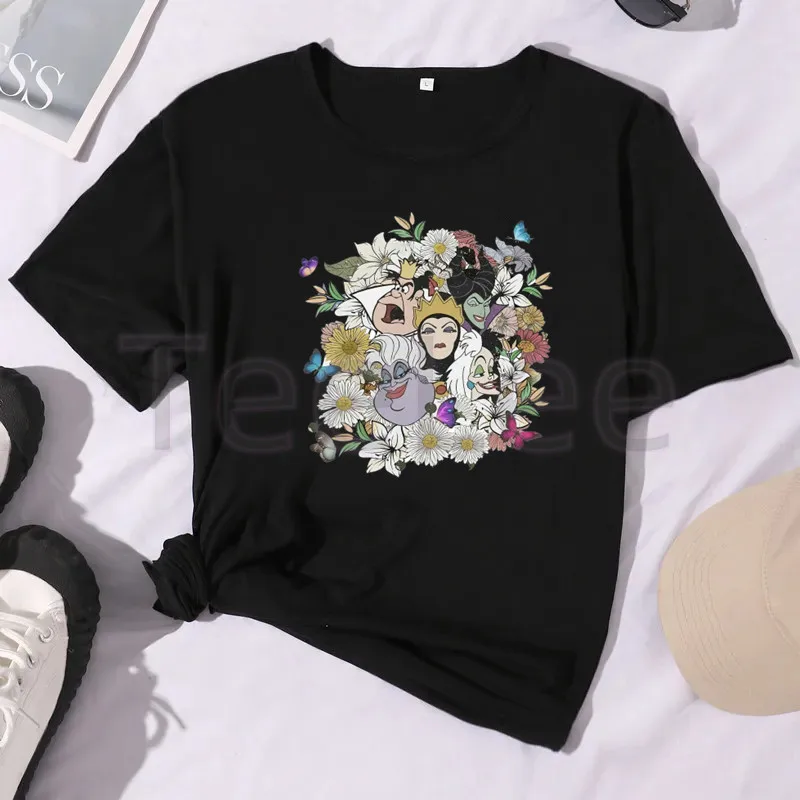 Villains T-shirts Women Aesthetic Flower Shirts Print Graphic Tees Shirt Gothic Girl T Shirt Casual Fashion Female Tops