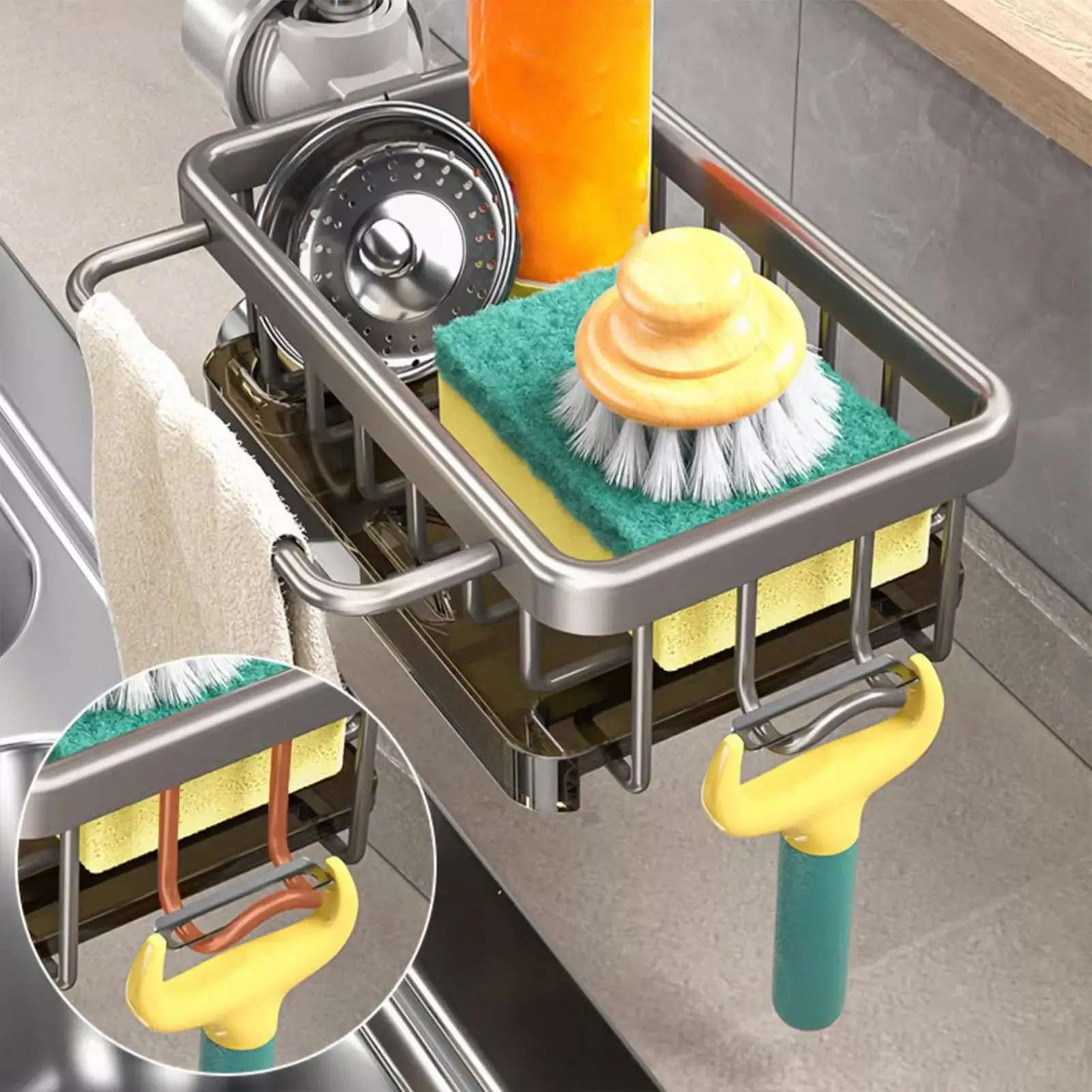 Faucet Drain Rack Kitchen Sink Organizer with Strong Load-bearing Hook Drain Rack for Sponge Holder Space-saving Durable Design