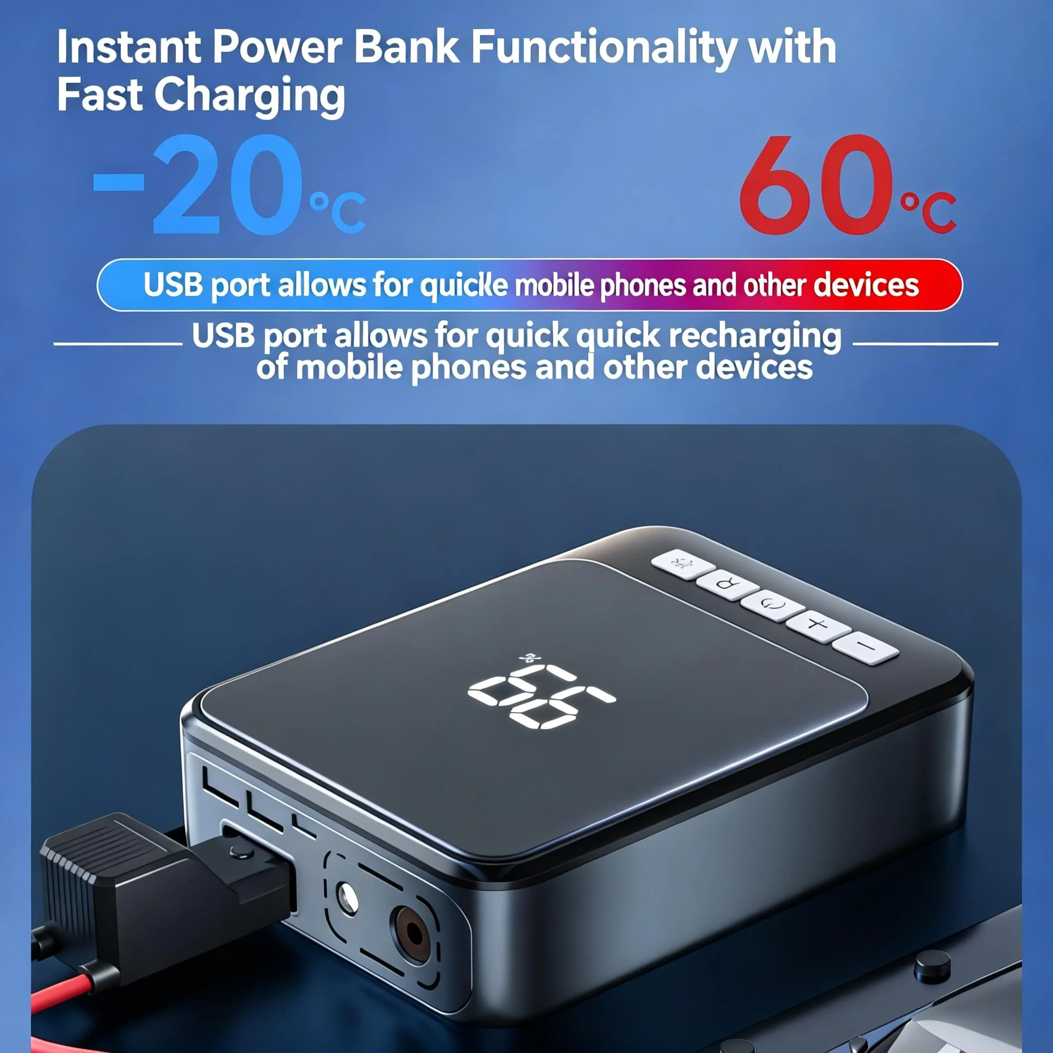 Car Air Inflator Jump Starter All-in-One Portable Vehicle Emergency Starter LED Flashlight and Single-Cylinder Electric Air Pump