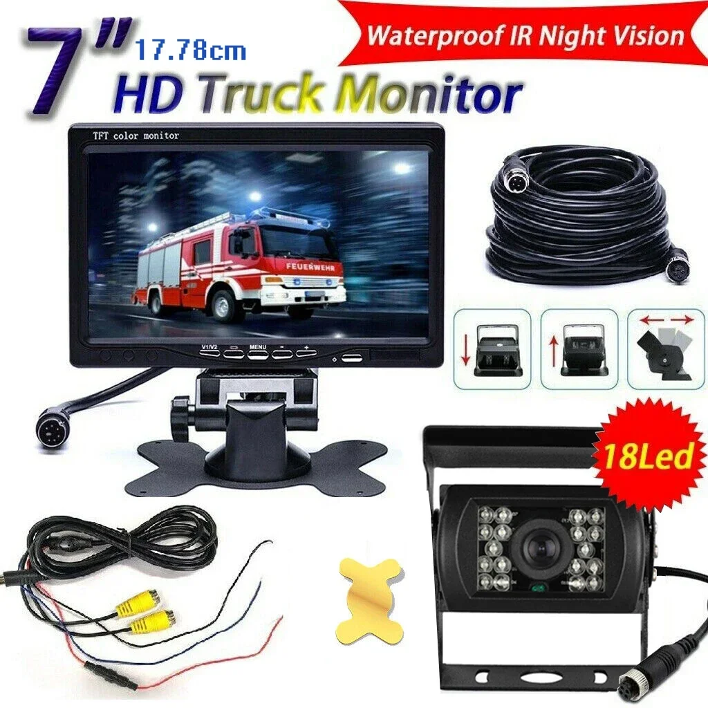 

QueenDer 7inch Monitor Backup Camera TFT Truck Rear View Camera HD Display Full Set Parking Reverse System For Pickup Van RV