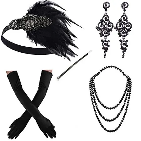 1920s Flapper Accessories Gatsby Costume Accessories Set Headband Necklace Gloves Trend Party Clothing Accessories