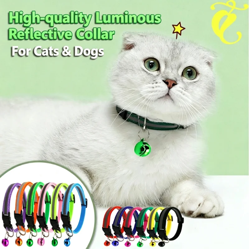 Safety Reflective Breakaway Cat Collar Colorful Bell Pet ID Collar Adjustable Neck Ring for Kitten Small Medium Puppy Dog Pet