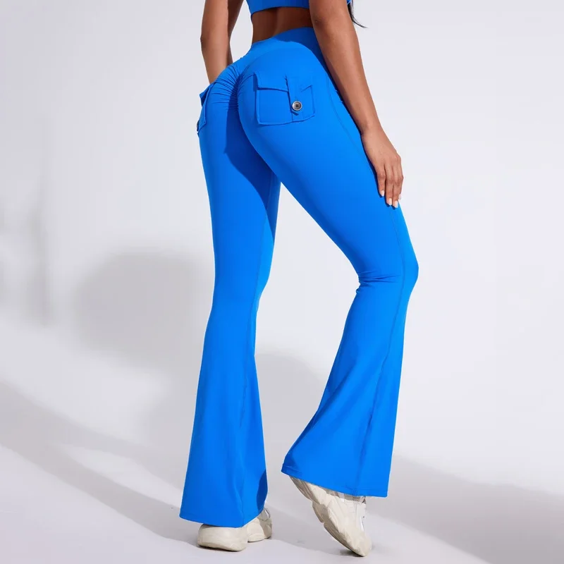 Impact Back Pocket Flared Pants Women's Tight-Fit Sexy Slim High Waist Yoga Pants Push Up Sport Fitness GYM Flare Leggings
