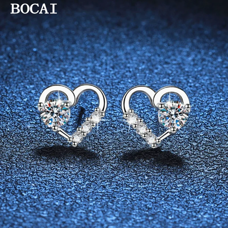 

BOCAI S925 Серебряные простые и модные серьги с муассанитом для влюбленных