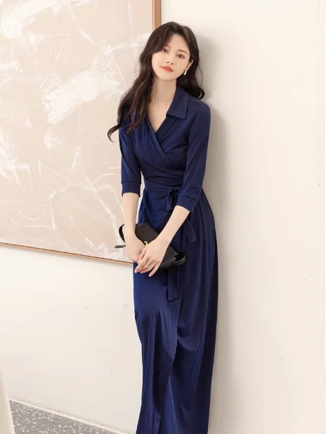 

Long Wrap Dr PG DVF Spring Summer Slim Fit A2303 Baby Blue Collared A2303B Chinese Origin Women's Faion Summer Long Sl...