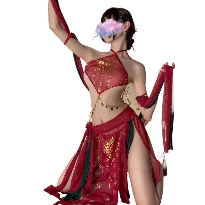 

Sexy Lingerie Dunhuang Flying Dancer Costumes Anime Cosplay Nightdress Women Classical Mesh Underwear Lace Floral Sleepwear Set