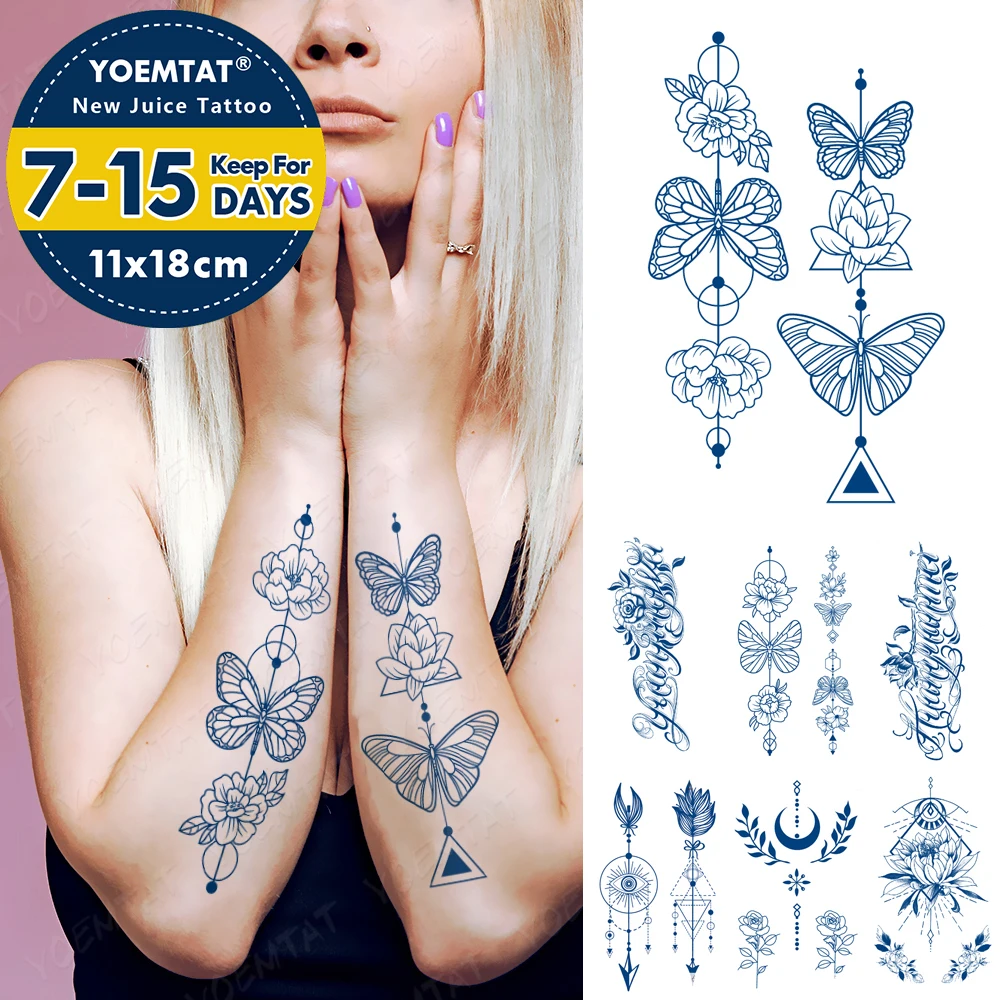 

Semi-Permanent Herbal Lasting Ink Waterproof Temporary Tattoo Sticker Butterfly Flower Flash Tatto Women Men Body Art Fake Tatoo