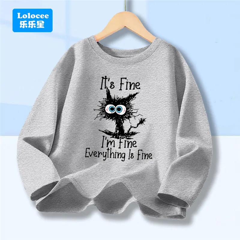 كل شيء جيد تي شيرت مضحك الساخرة القط طويلة الأكمام ملابس علوية من القطن الاطفال خمر الشارع الشهير المراهقين تي شيرتات رائع FCM01