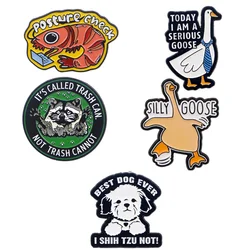 Funny Goose Enamel Pins Cartoon Raccoon Brooch Pines Lapel Pins Dog Badge on Backpack Costume Accessories Animal Jewelry Gifts