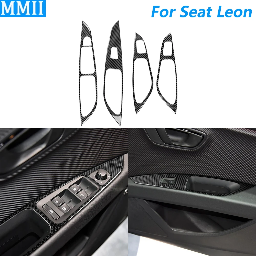 

For Seat Leon MK3 2017-2019 Carbon Fiber Door Window Lift Switch Control Panel Cover Trim Car Accessories Decoration Sticker