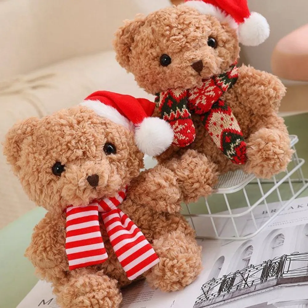 Chapéu urso de natal brinquedo de pelúcia vestir-se lenço fofo urso kawaii brinquedos de pelúcia dos desenhos animados urso macio boneca de pelúcia fontes de festa