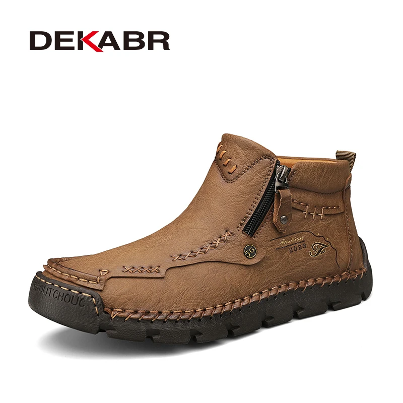 DEKABR New Comfortable Autumn Winter Fur Ankle Boots Casual Mens Shoes Warm Plush Hight Quality Leather Ankle Boots Plus Size 48