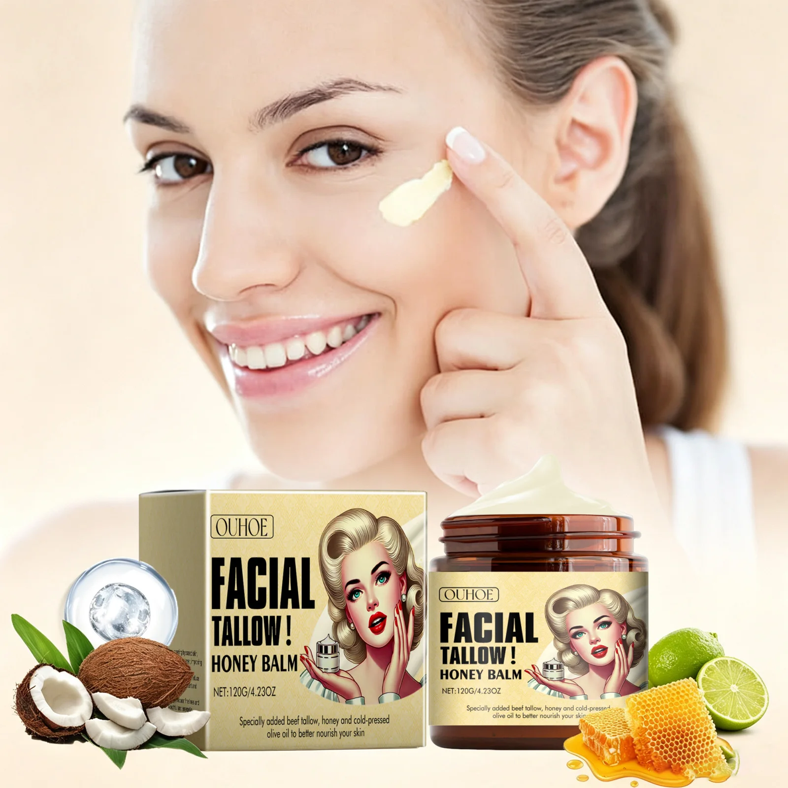 Facial Tallow Honey Balm Deep Moisturizing Nourishing Face Cream Dry Skin Soothing Hydrating Barrier Support Daily Skincare Balm
