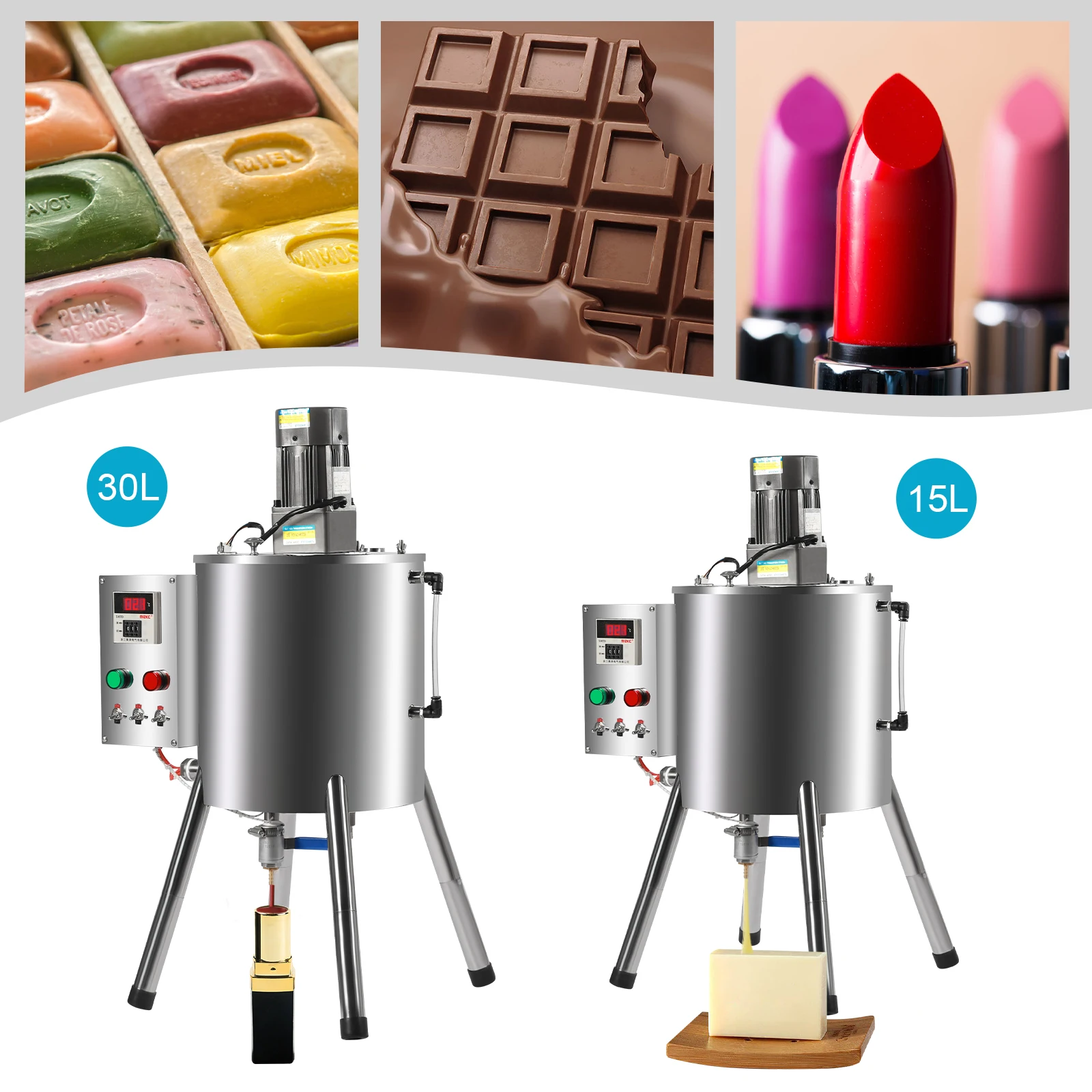 Máquina de llenado y mezcla de calefacción de 15L/30L, tanque agitador, relleno de pasta de lápiz labial, 110V para disolver y llenar